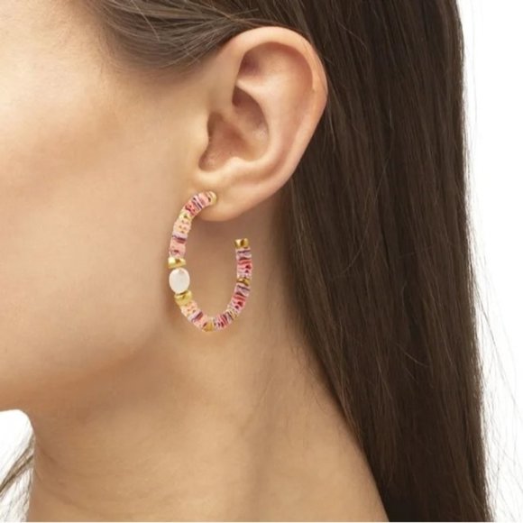 Kendra Scott Lila Vintage Gold Hoop Earrings in Pastel Shells - Picture 7 of 9